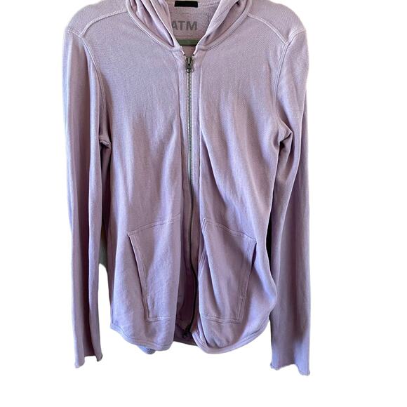 ATM Lilac Purple Cotton Full Zip Hooded Jacket Raw Hem Size Small - Picture 3 of 8